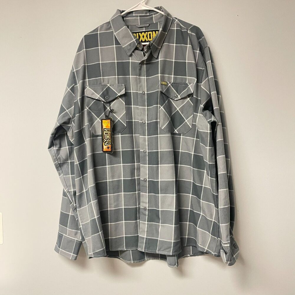DIXXON Flannel Shirt Rails Mens 2X Gray Plaid Snap Up Original Tag Sticker